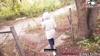 Slim german 18 Year Old gets a jizzed on her tiny hooters during the public Sexdate