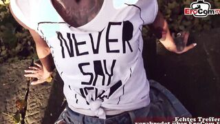 Outside POV screwed date with an tattooed german blonde Milf