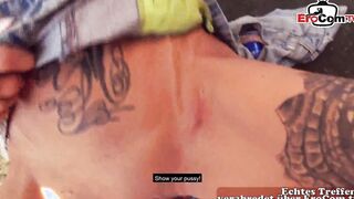 Outside POV screwed date with an tattooed german blonde Milf