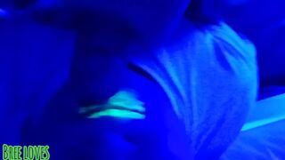 Neon lips fellatio denied cum into mouth