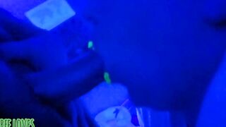 Neon lips fellatio denied cum into mouth