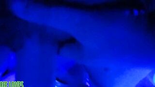 Neon lips fellatio denied cum into mouth