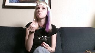 Smoking cigarettes while stripping down on the couch