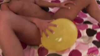 Blonde beauty mastering her rides skillz on a balloon