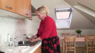 2 workers share very mature granny