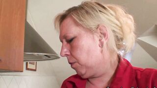 2 workers share very mature granny