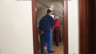 2 workers share very mature granny