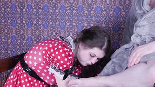 Submissive teenie throating penis