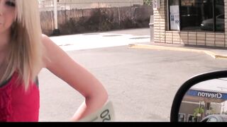 Blonde eighteen is picked up at the gas station and paid for sex
