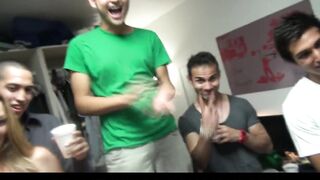 Slutty blonde college cunt with mouth starts dorm room sex party