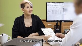 LOAN4K. Curvy sluts get off while asking for a loan for her business