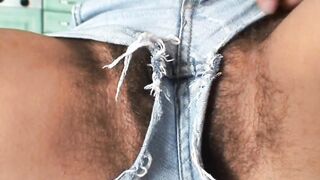 The dark hair maid has a very bushy vagina with a super desire