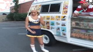 Slender blonde college Teenagers with small hooters pick up for spontaneous vehicle sex