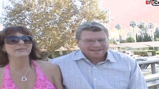Big Boobed dark haired Older enjoy the huge dick infront of her cuckold hubby