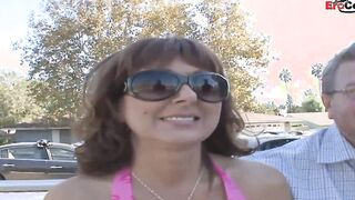 Big Boobed dark haired Older enjoy the huge dick infront of her cuckold hubby