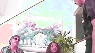 Penis sucking off ebony cunt with mouth gets double team nailed then cumshot on the sofa