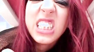 Dirty red head gets banged and licks cumload off her boots