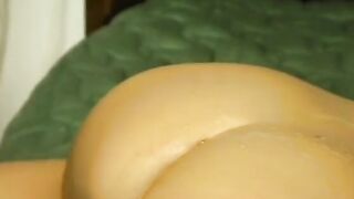 Ebony hair Beauty with nice boobies inside bed fucking 2 dongs rough