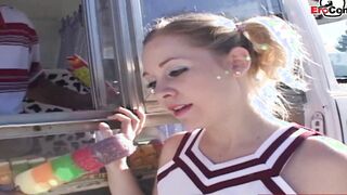 18yo blonde 19 Yo women with tiny boobies gets a mouth jizzed after vehicle sex