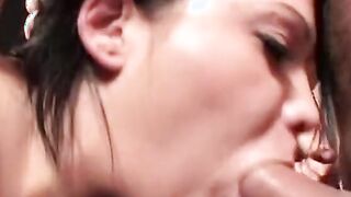 Eager dark haired gets gang banged! and creamed by 5 studs