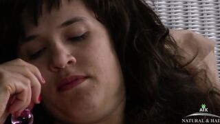 Cutie and bushy Penny grind her tight snatch as she uses a sex toy also