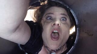Stepmom stuck into the garbage can needs sex to got free
