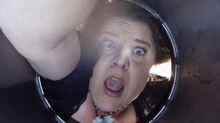 Stepmom stuck into the garbage can needs sex to got free