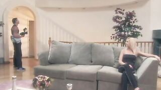 Playful blonde with long hooters is fond of being filmed on webcam when her friend banges