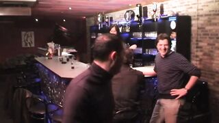 Blonde pub bartender organizes an group sex with her customers