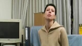Short Hair 18 year old fisting herself