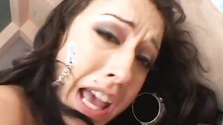 Bae anal dark hair with hoop earrings takes on 2 dicks into butt and cunt