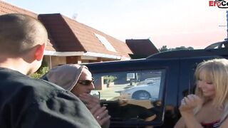 Big Titted blonde Hottie hookup at the street for her first porn film