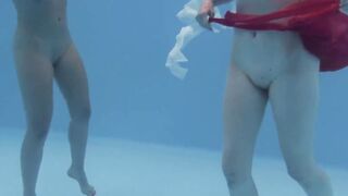 Marfa touches Emerald Ocean Cutie inside the pool