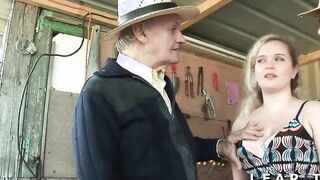 Amazing little thot with long jugs and long booty caught into a 3 way with grandpa