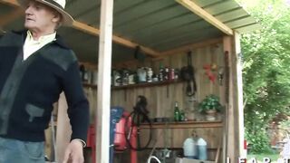 Amazing little thot with long jugs and long booty caught into a 3 way with grandpa
