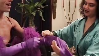 Cross dressing men bend each other over and banged into the booty
