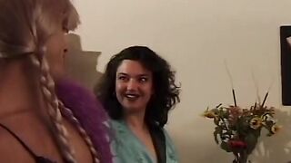 Cross dressing men bend each other over and banged into the booty