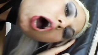 Curvy blonde plays with dildos then gets double penetrated by 2 men