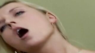 This lusty blonde Cutie gets thrilled to boned this stud's long penis on her sofa