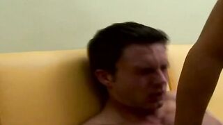 This lusty blonde Cutie gets thrilled to boned this stud's long penis on her sofa