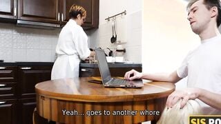 SISPORN. Dinner ends for bro and his blond stepsis with quickie inside bedroom