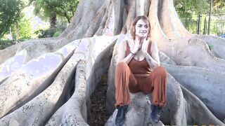 Big Boobed dark hair takes dares and gets OUTDOORS BLOWJOBS inside the park