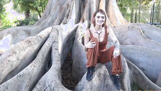 Big Boobed dark hair takes dares and gets OUTDOORS BLOWJOBS inside the park
