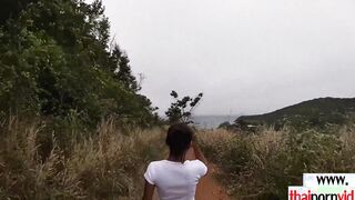 Cutie amateur Thai teens Cherry loves blowing her BFs huge white cock public