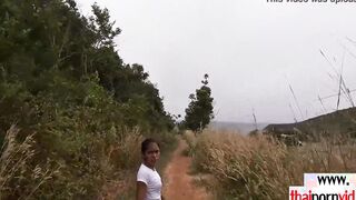 Cutie amateur Thai teens Cherry loves blowing her BFs huge white cock public