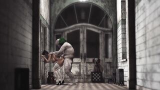 Evil clown plays with a sweet vulgar college cunt with mouth inside an abandoned hospital