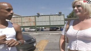 Bushy blonde thot with tiny natural titties gets her first bbcs