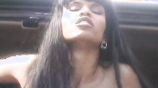 Kinky dark hair with huge casabas gets pounded and creamed at the minivan