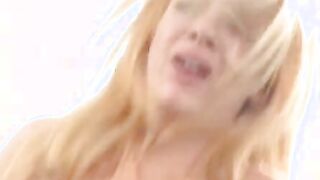Freaky rock musician fools around with juicy blonde beauty on the outdoors patio
