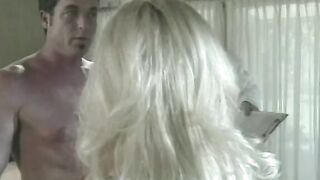 Lovers of brilliant blondes are sucking off on cock by turn and swallows cum together